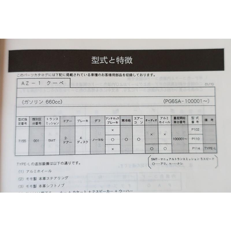 即決！AZ-1//パーツリスト/改訂版/PG6SA-100-/オートザム/AZ1