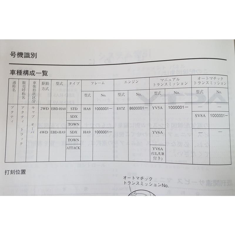 即決！アクティ トラック/サービスマニュアル/配線図集 HA8 HA9 ACTY