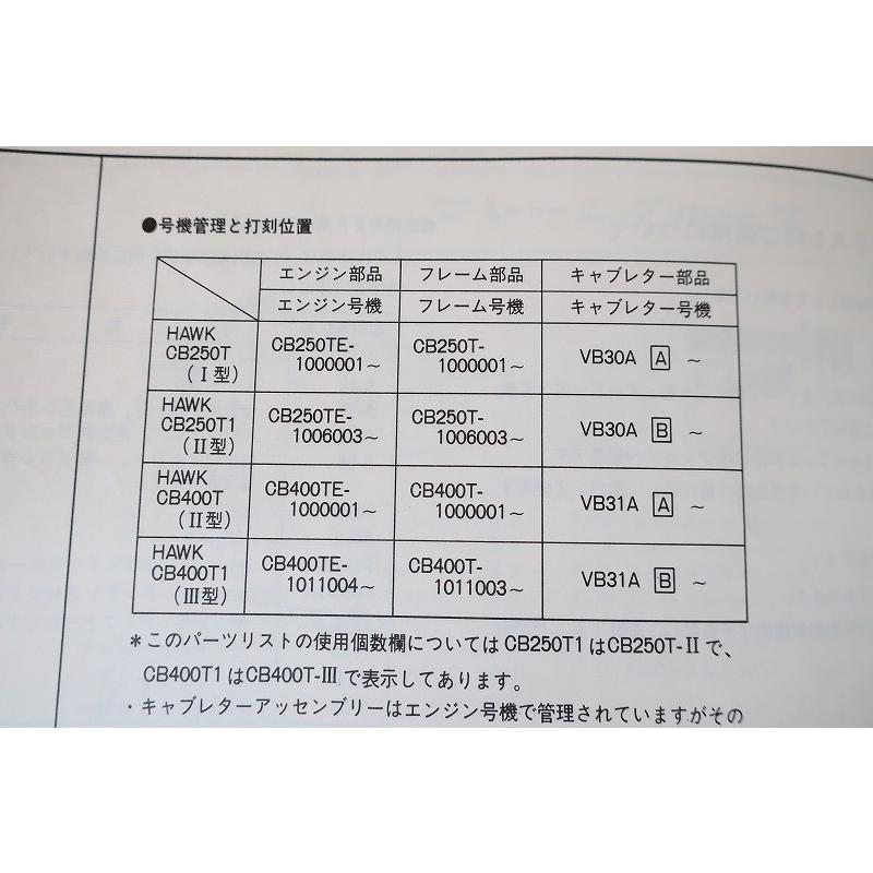 即決！ホーク/I/II/CB250T/CB400T/4版/パーツリスト/HAWK/検索)バブ/1