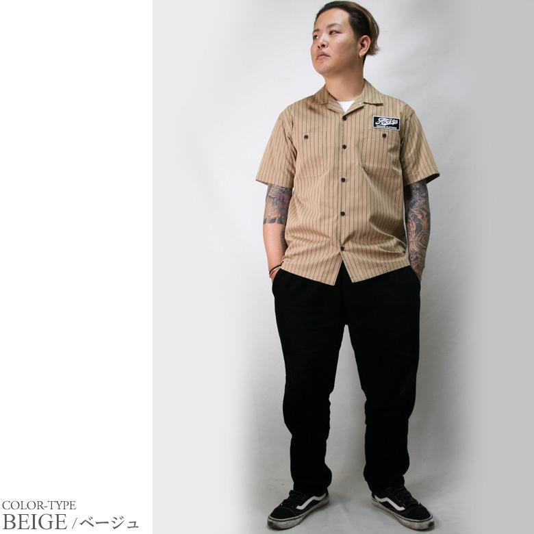 ASNADISPEC 送料無料 シャツ 半袖 ストライプ ワークシャツ 開襟