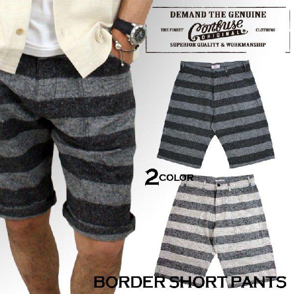 ショートパンツ ハーフパンツ メンズ ショーツ ボーダー 短パン ネップ素材 Confuse コンフューズ Cf 041 Our World Law 通販 Yahoo ショッピング