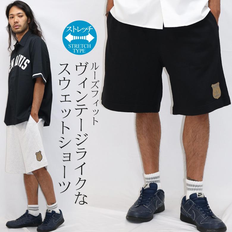 ハーフパンツ ショートパンツ メンズ 短パン スウェットパンツ イージーパンツ ショーパン ストレッチ ボトムス ロゴ ワッペン 夏 部屋着 ひざ下｜owl