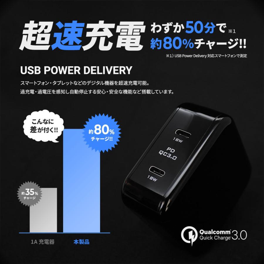 アウトレット商品 USB充電器 Type-Cポート×2 AC充電器 USB-C PD QC3.0 | Owltech | 01
