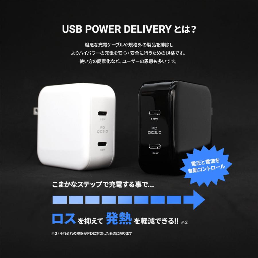 アウトレット商品 USB充電器 Type-Cポート×2 AC充電器 USB-C PD QC3.0 | Owltech | 02
