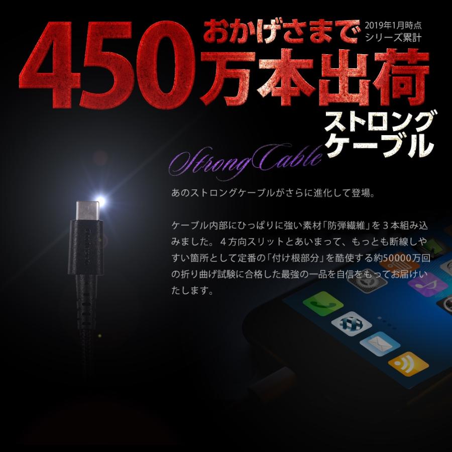 アウトレット商品 Type-Cケーブル 急速充電対応 超タフ ストロング 充電ケーブル USB 1.5m 150cm｜owltech｜03