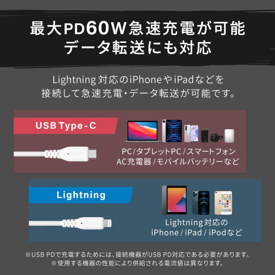 Type-C to Lightningケーブル 1m PD60W充電／データ転送｜owltech｜07