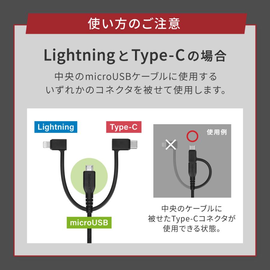 Type-A to microUSB - Lightning／Type-C 3in1ケーブル 2m｜owltech｜08