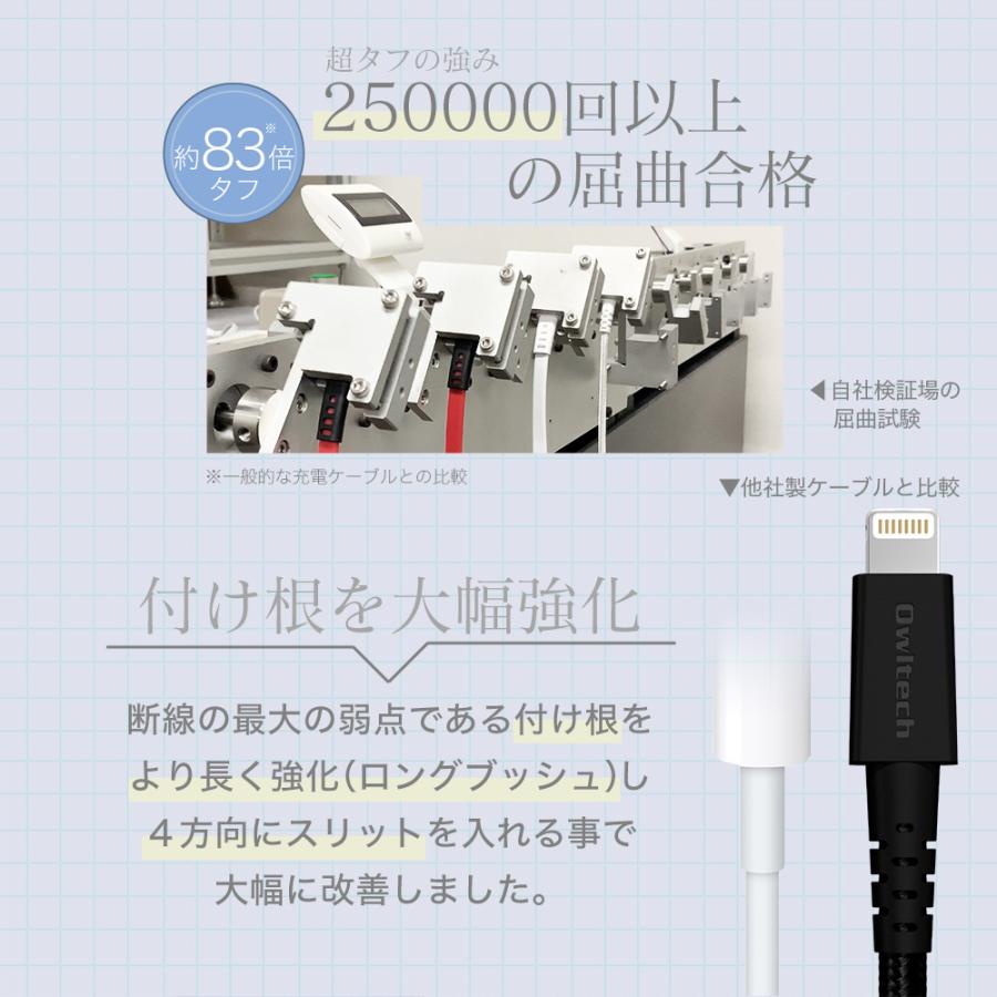 iPhoneケーブル 2m ライトニングケーブル 超タフ 充電 データ転送｜owltech｜08