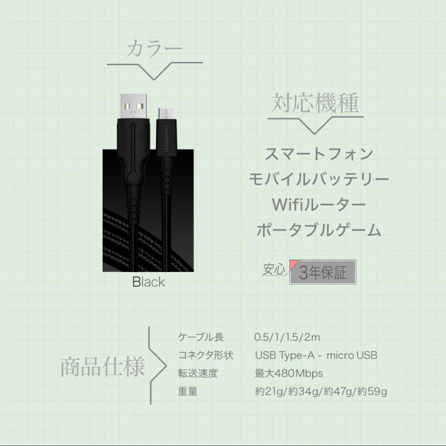 microUSBケーブル 2m 1.5m 1m 50cm 充電ケーブル データ転送 | Owltech | 07
