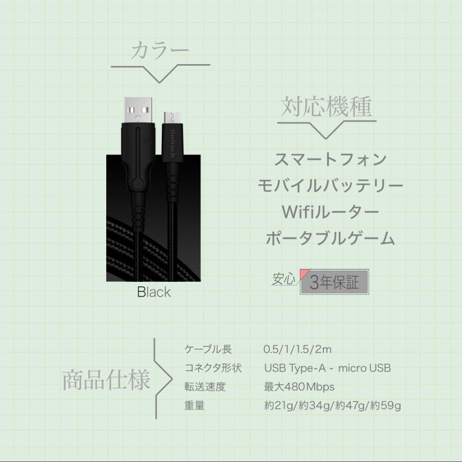 microUSBケーブル 2m 1.5m 1m 50cm 充電ケーブル データ転送｜owltech｜09