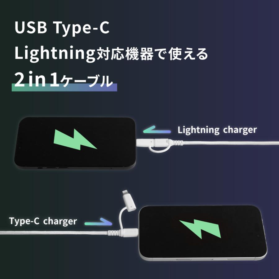 充電ケーブル 2in1 ライトニング type-c to type-c / Lightning PD60W 断線に強い | Owltech | 02