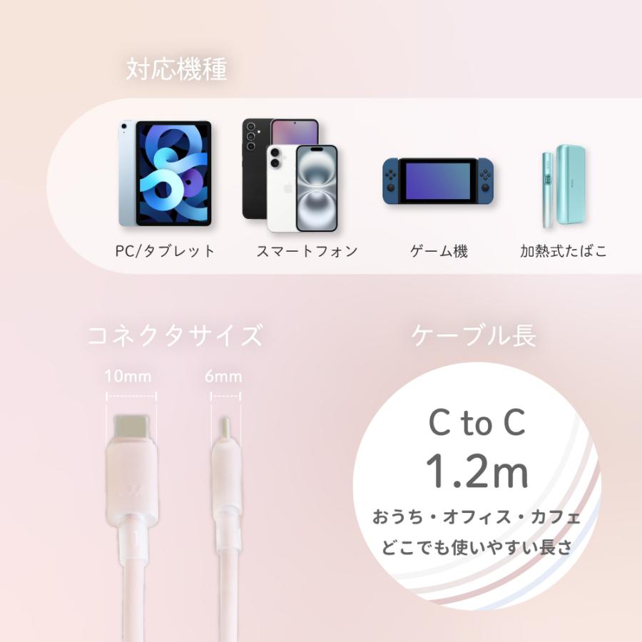 充電ケーブル Type-C to Type-C　PD 60W データ転送 1.2m シリコン シースルー素材 可愛い おしゃれ | Owltech | 12