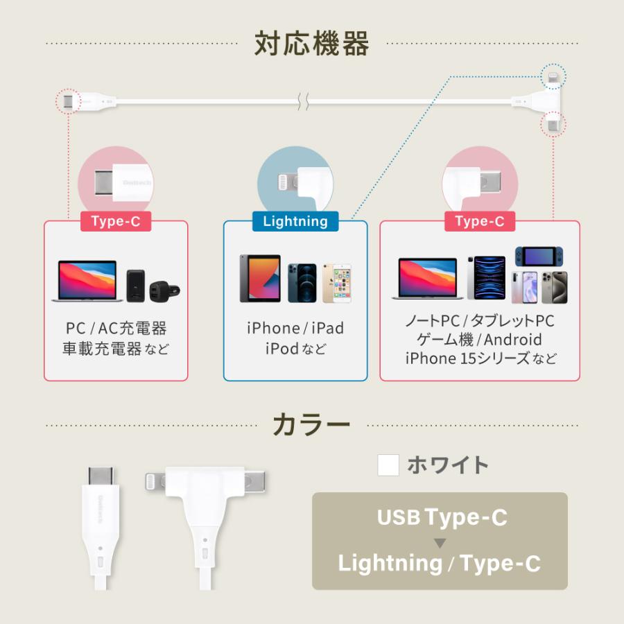 2in1 充電ケーブル USB Type-C to Type-C／Lightning シリコンケーブル | Owltech | 05