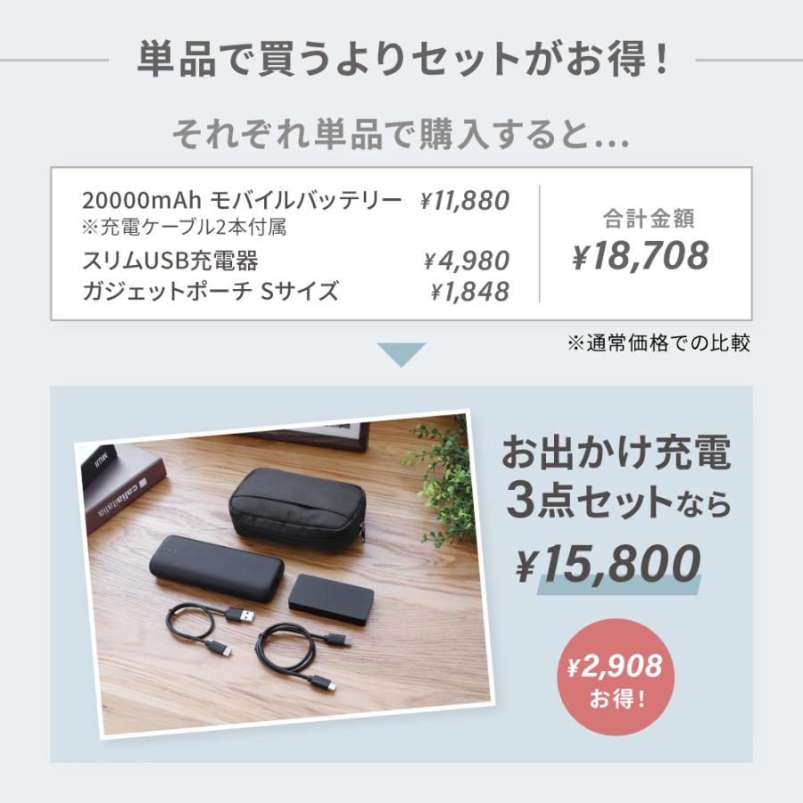 Owltech おでかけ3点セット モバイルバッテリー 20000mAh AC充電器 USB 