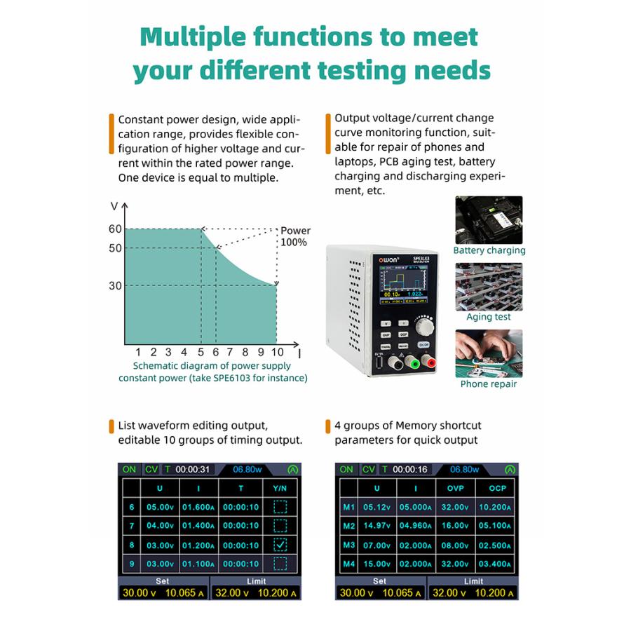 OWON SPE6103プログラマブル直流電源 安定化電源 300W ハイパワー小型