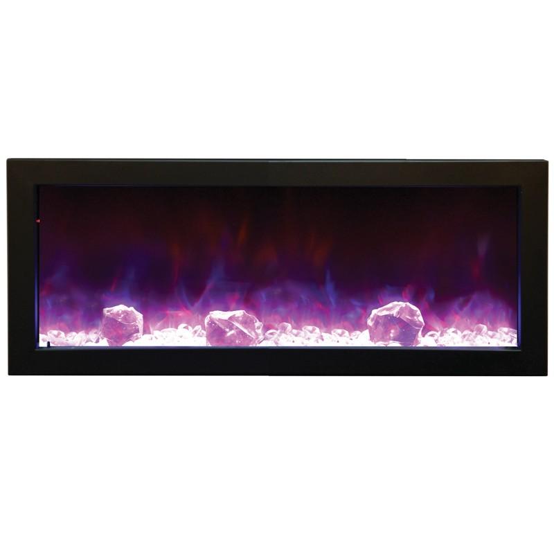40インチ 屋内/屋外兼用ビルトイン電気式暖炉 PANORAMA BI-40-SLIM 専用ステンレススチールカバー/イタヤランバー/暖炉 温風の画像
