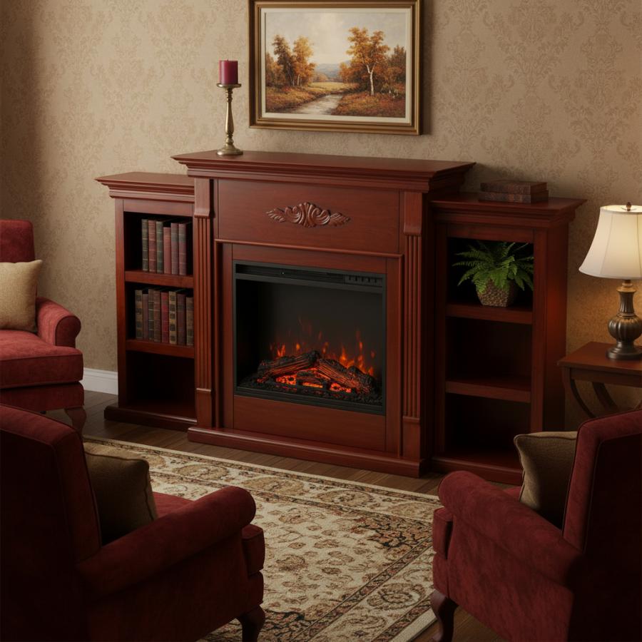 23インチ電気暖炉 テニソン マホガニー(ブックケース付き)/送料無料