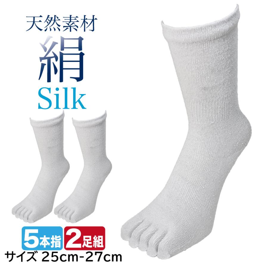 PAXーASIAN メンズ シルク 5本指ソックス 2足セット 絹 蒸れない 吸汗