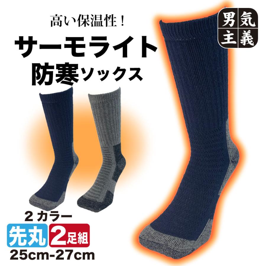 靴下 メンズ 冬 防寒 厚手 2足セット サーモライト ソックス 発熱 保温