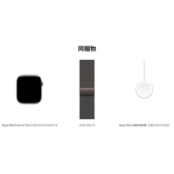 Apple Watch Series11 GPS+Cellular 46mm スペースグレイアルミニウム ミラネーゼループ MFAE4J/A+MGJ74FE/A S/Mの画像