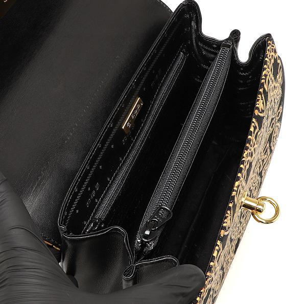 印傳屋 美品 ジオベスク ハンドバッグ レザー ゴールド×ブラック 甲州  