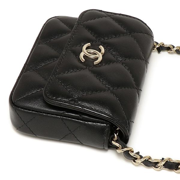 シャネルマトラッセラムスキンチェーンボディバッグウエストブラック