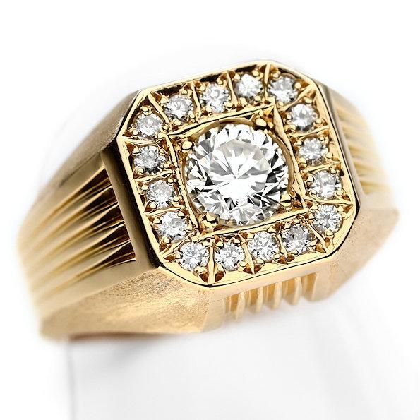 美品 指輪 印台 ダイヤ0.74/0.28ct ゴールド K18 イエローゴールド 15 