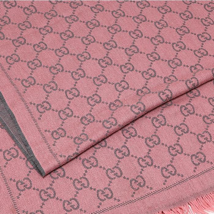 GUCCI マフラー GG柄 グレー×ピンク 正規店購入 ほぼ未使用 箱付き GUCCI（グッチ） ストール ショール マフラー GGジャカード ウール