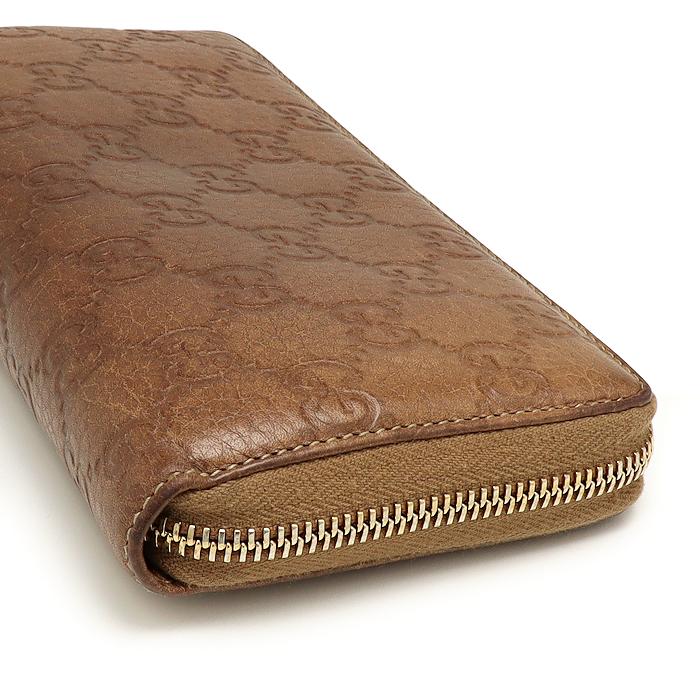 GUCCI ラウンドファスナー長財布 グッチシマ レザー バンブー ブラウン