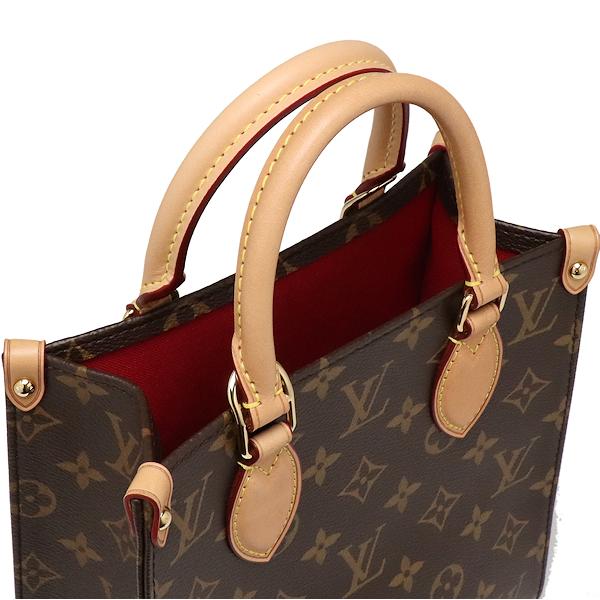 【美品】ルイヴィトン　サックプラバッグ　ハンドバッグ　茶色　ブラウン　レザー プティット サックプラ モノグラム ハンドバッグ PVC レザー ブラウン