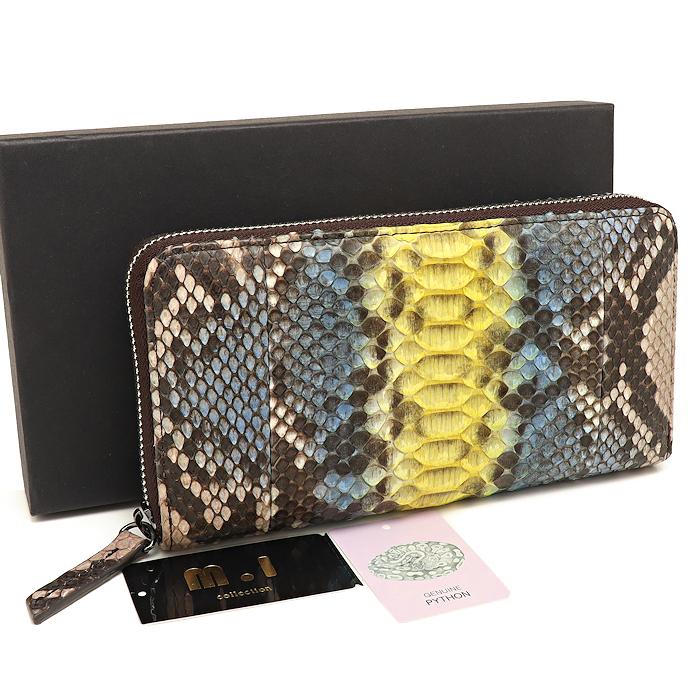 未使用 パイソン ラウンドファスナー長財布 TW-0007 マルチカラー M.I  