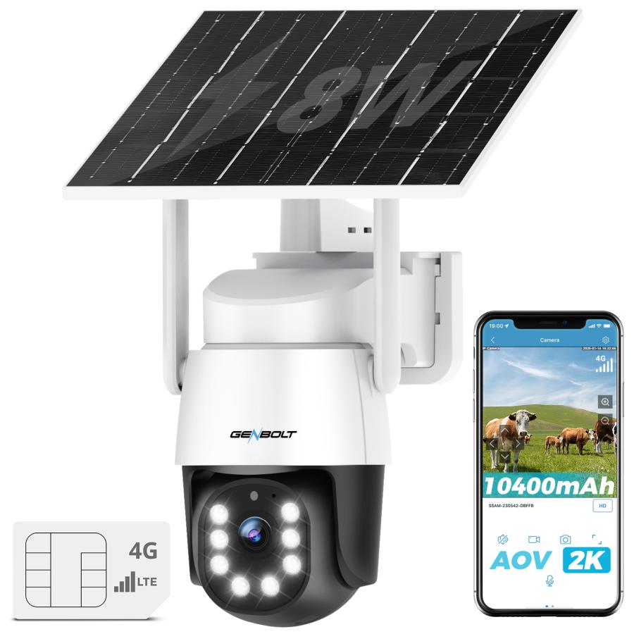 4G LTE 防犯カメラ 屋外 ソーラー電源不要 15000mAh大容量電池8W GENBOLT 防犯カメラ 屋外 ソーラー 4G LTE 3MP 監視カメラ 10400mAh
