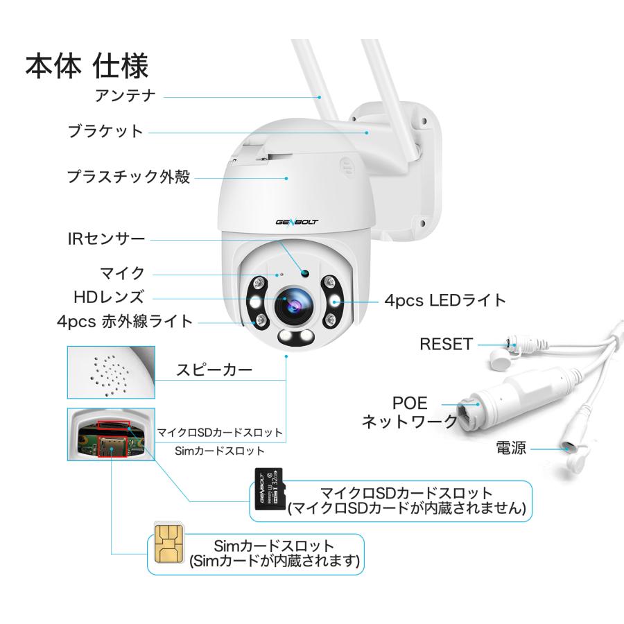 4G通信カメラ SIMカメラ 防犯カメラ 屋外 200万画素 監視カメラ カラー暗視 声光威嚇 見守り パンチルト AI人体検知 防水 遠隔監視 暗視撮影【GB213-4G】｜oyatsunosekai｜16