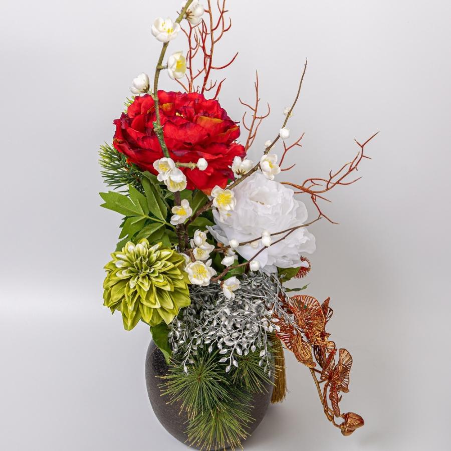 松 梅 牡丹 アレンジ 造花 1個 花瓶付き 正月 造花 仏花 仏壇用 祭壇用