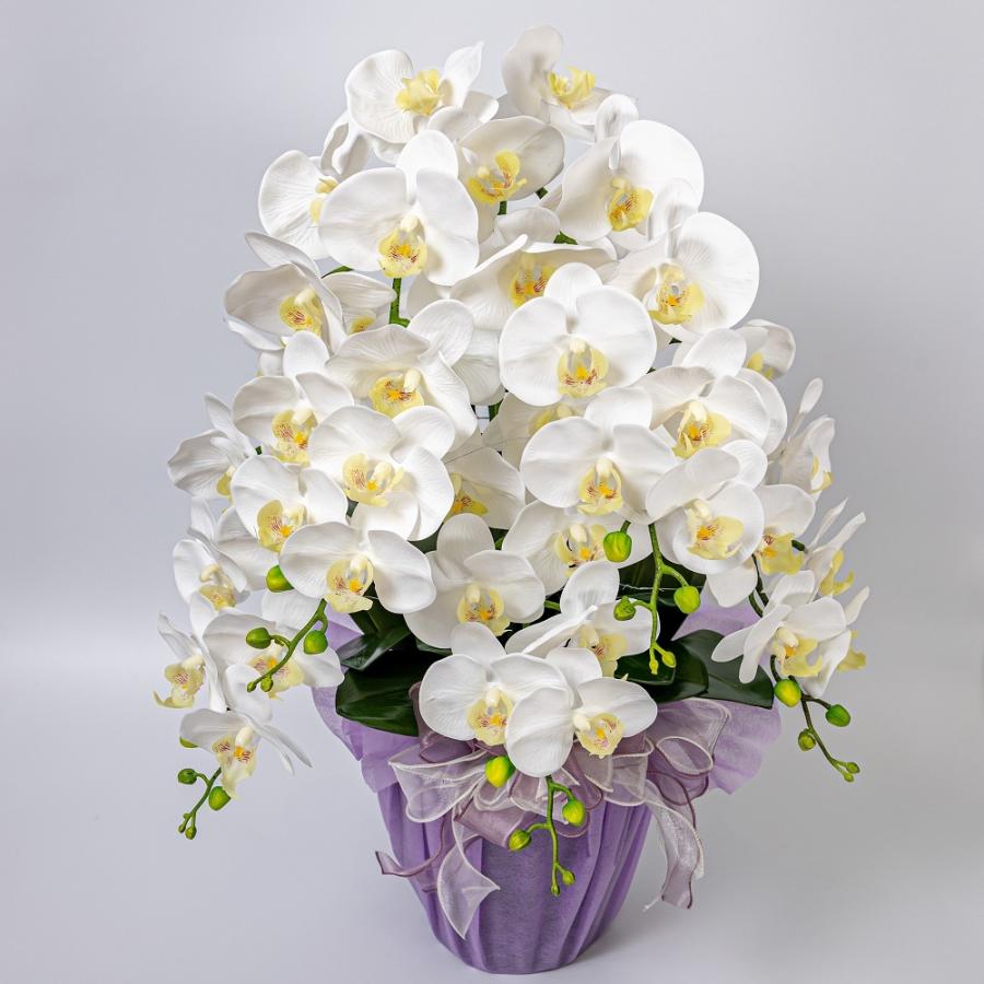 胡蝶蘭 5本 白 造花 1個 花瓶付き 立札 メッセージカード お祝い 開業 記念日 お供え 供花 インテリア H1_007