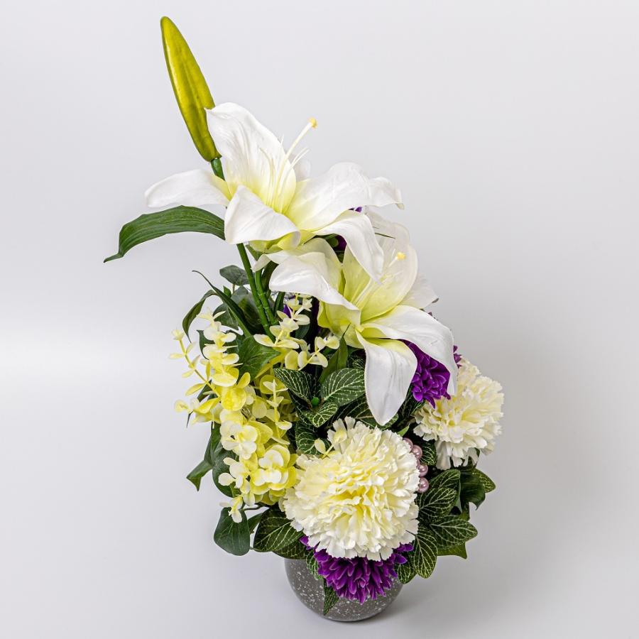 お供え花　造花　仏花　百合　ボタン　紫陽花　アレンジ 楽天市場】お墓 造花 仏花 牡丹とリリーの花束 一対 選べる2色