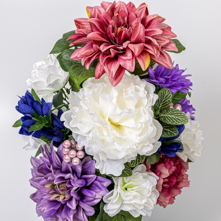 ダリア ピオニー リンドウ アレンジ 造花 2個 花瓶付き 造花 仏花 仏壇