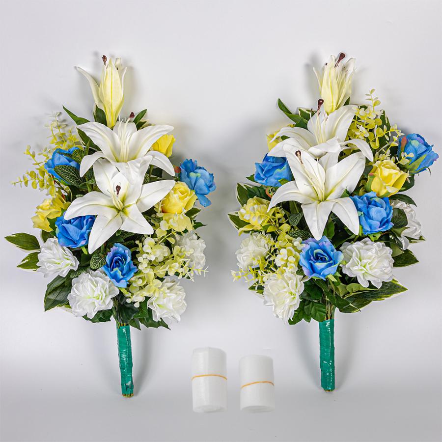 カトリック用 小ゆり 薔薇 ダリア 造花 2束 くっ付ける具付き添い人 造花 お墓用 聖霊棚用 お墓参り 御盆 お開悟 お供え お自責の念 命日 K1-006