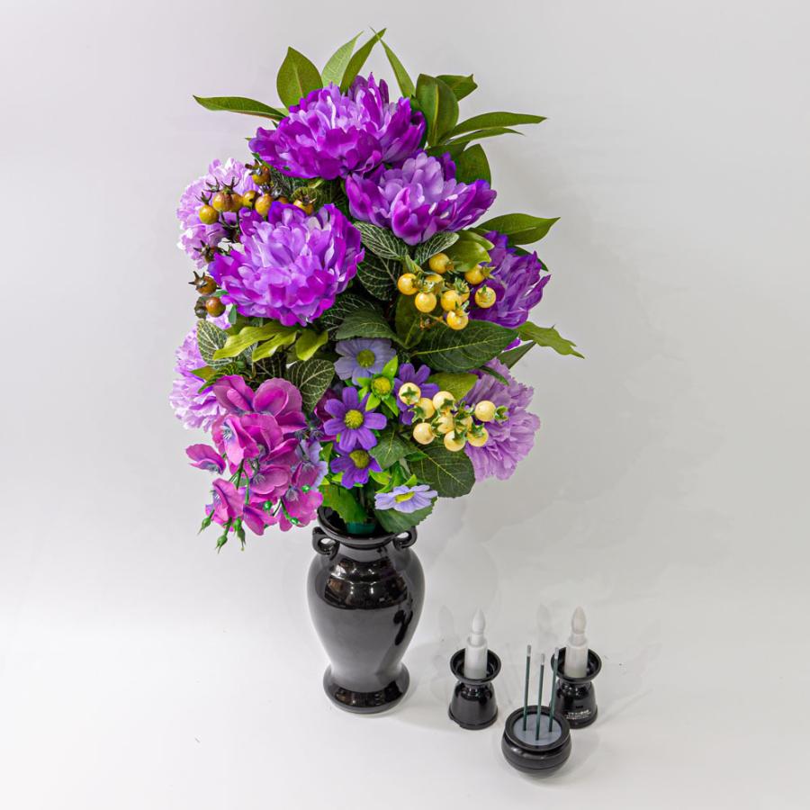 牡丹 ダリア デージー しきみ(樒)付き 造花 2束固定具付き 造花 仏花