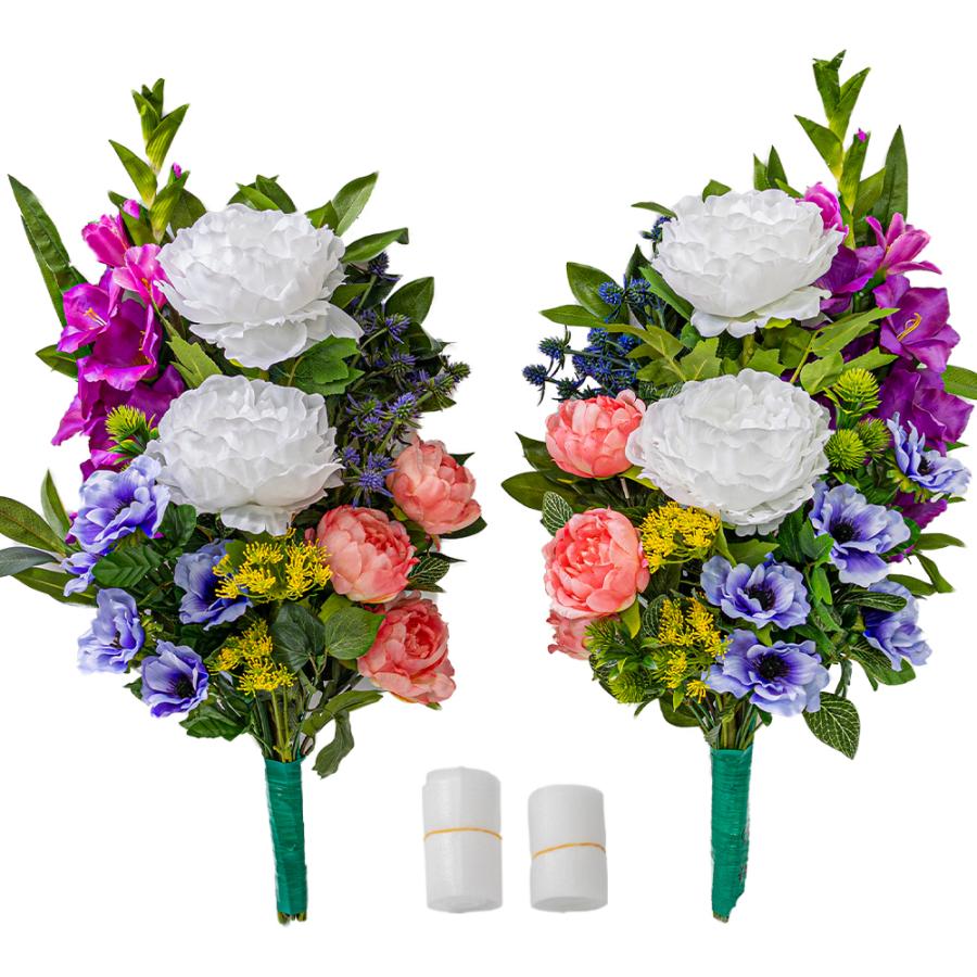 牡丹 グラジオラス アネモネ しきみ(樒)付き造花 2束 固定具付き 造花 仏花 お墓用 仏壇用 お墓参り お盆 お彼岸 お供え お悔み P1-050