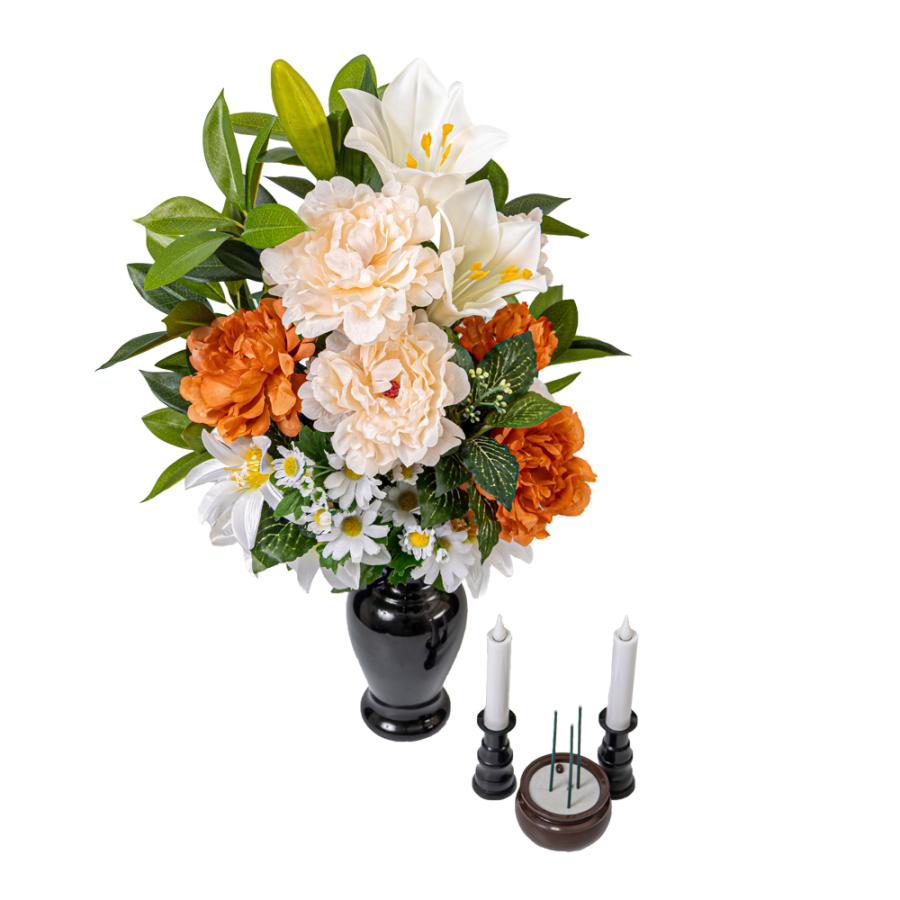 牡丹 ユリ ダリア しきみ(樒)付き 造花 2束 固定具付き 仏花 お墓用 お