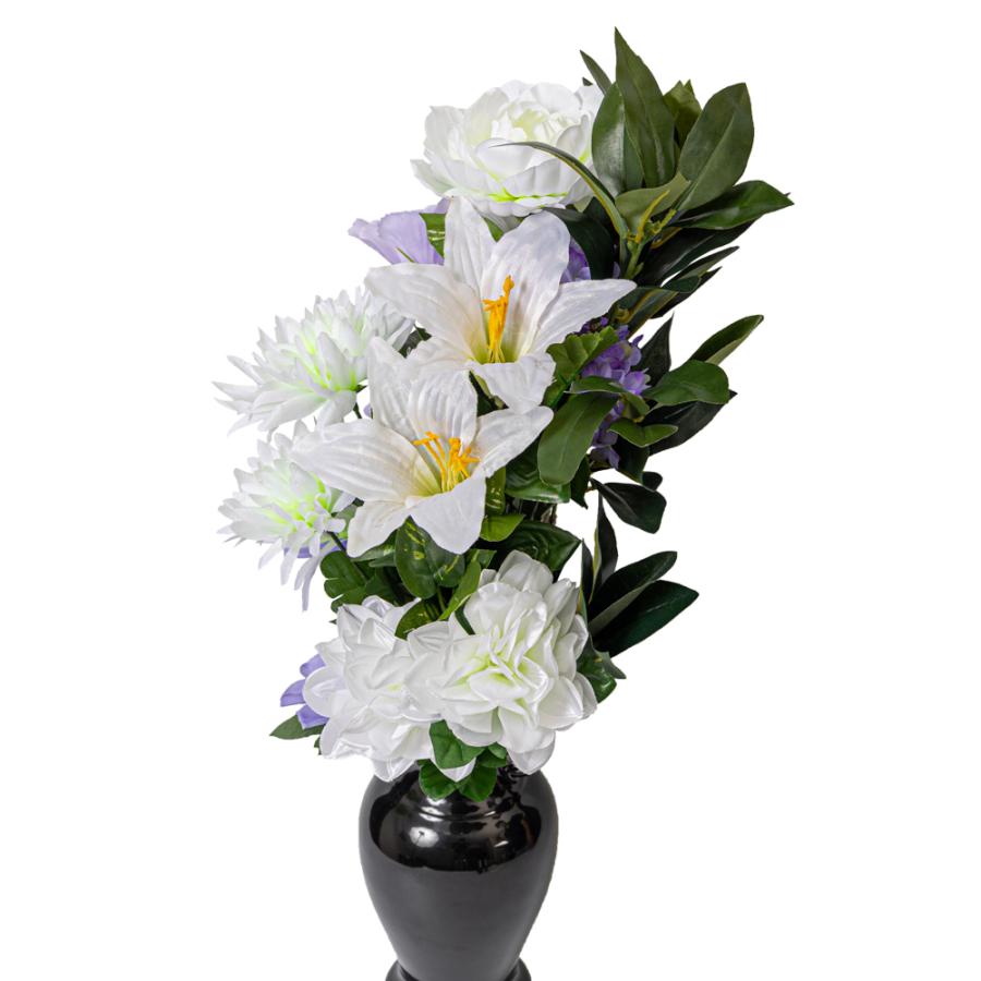 菊 ユリ ダリア しきみ(樒)付き 造花 2束 固定具付き 仏花 お墓用 お