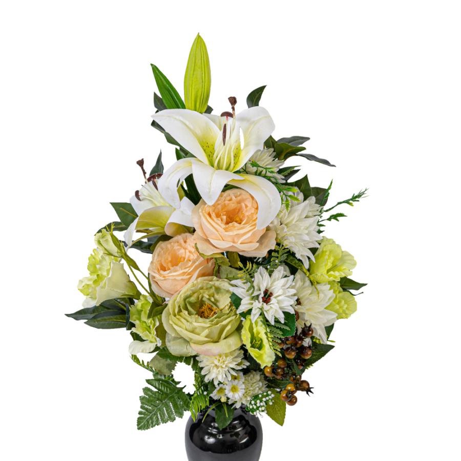 ユリ ダリア トルコキキョウ しきみ(樒)付き 造花 2束 固定具付き 仏花