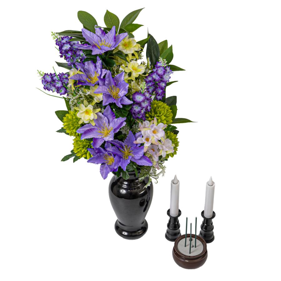 ダリア ライラック マム しきみ(樒)付き 造花 2束 固定具付き 仏花 お