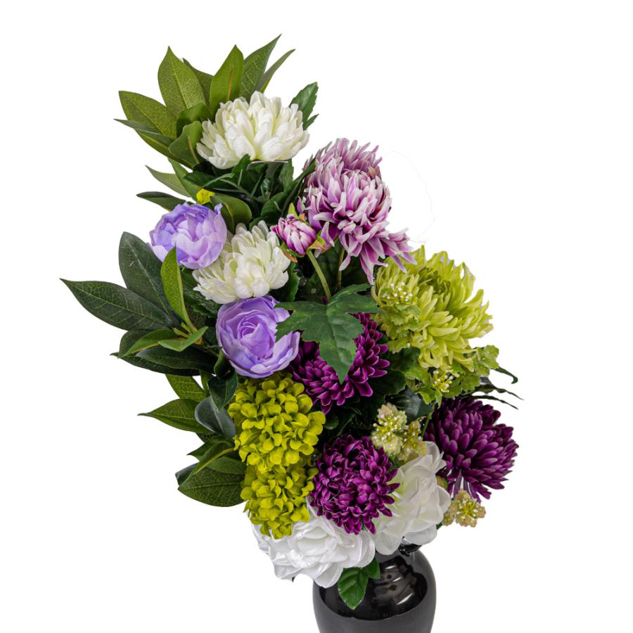 仏花、お供え花、造花　紫、ブルーのダリア、白マムアレンジ 2504-3647-x.jpg