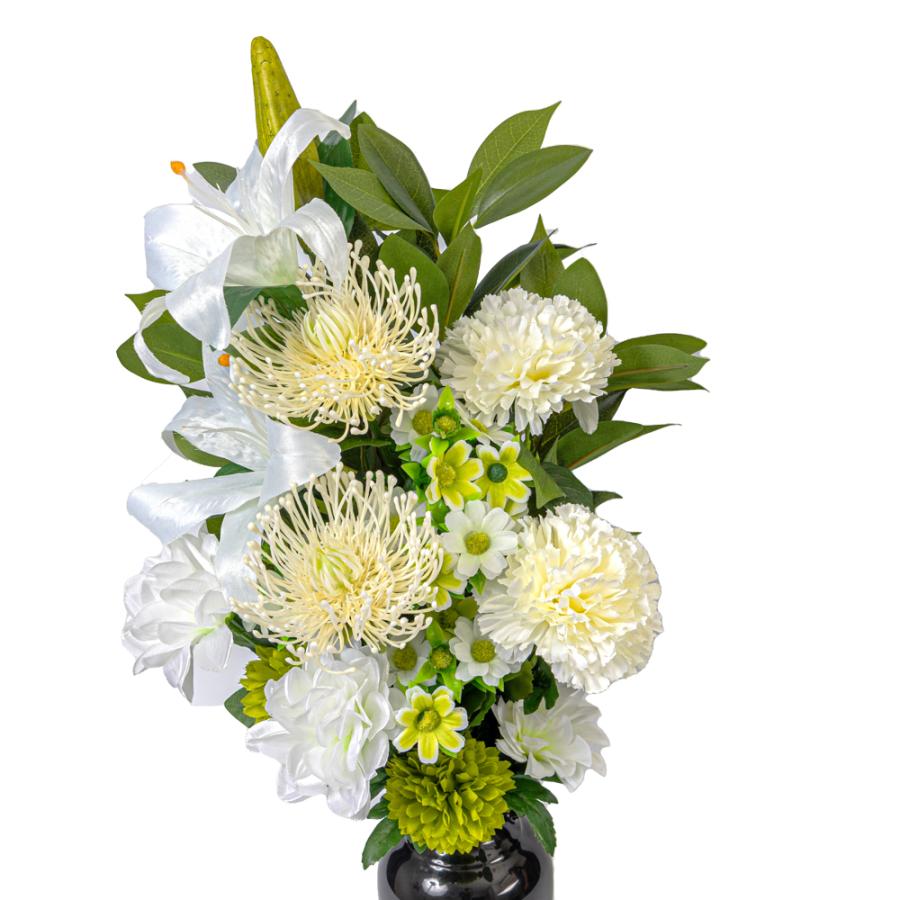 お墓用 カーネーション ピンクッション ユリ しきみ(樒)付き 造花 2束