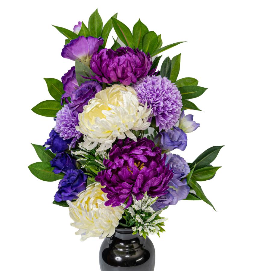 仏花、お供え花、薄紫アネモネ、トルコキキョウ 仏花 花器付き 故人を偲ぶお供えの花 大 生花 ホワイト パープル