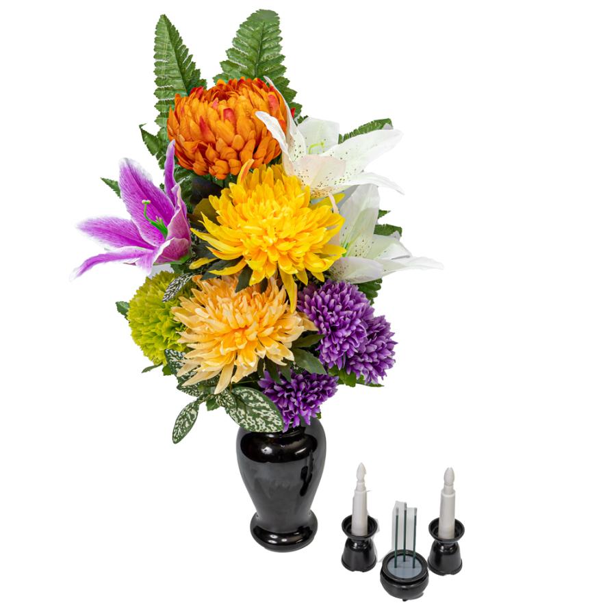 菊 ユリ カーネーション 造花 2束 固定具付き 仏花 お墓用 お