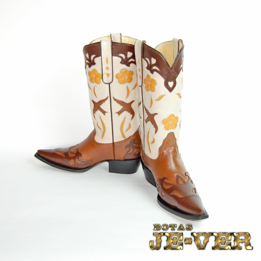 ウエスタンブーツ レディース 22.5 バードインレイ 本革 : jv00002-225  