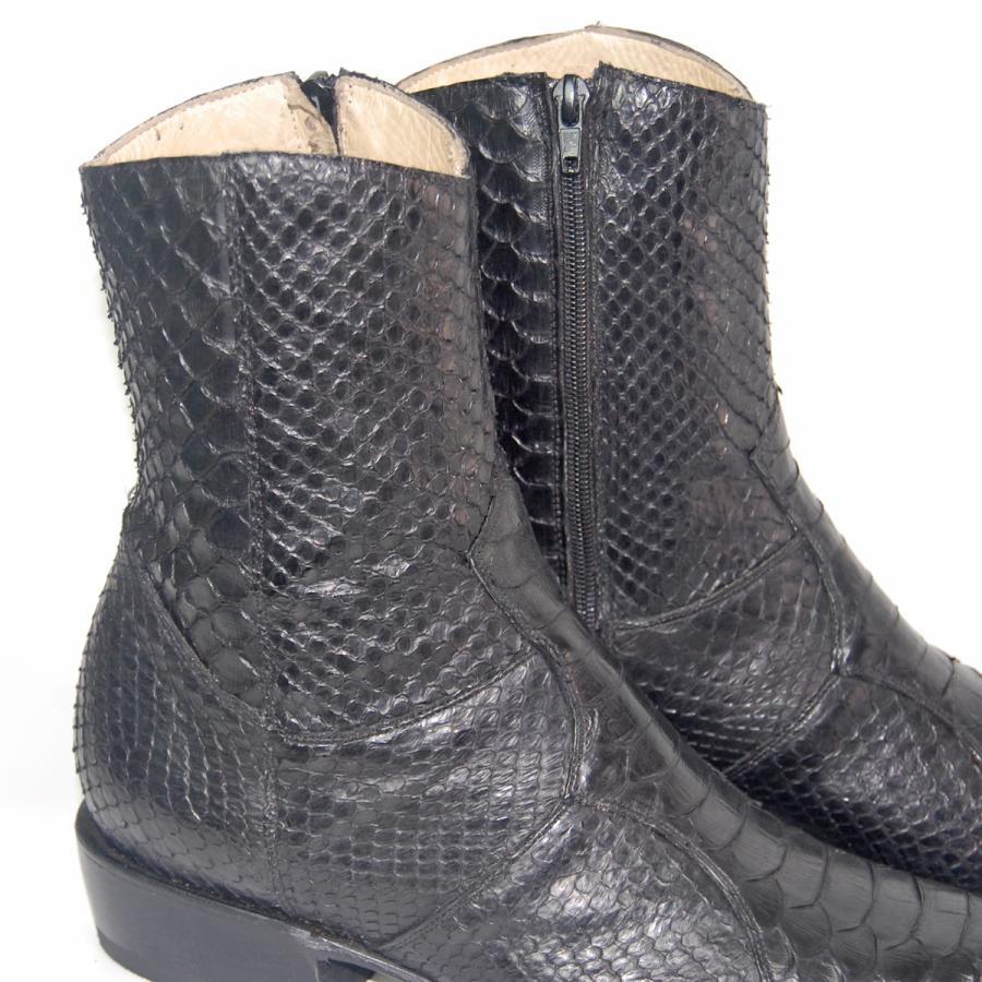 ウエスタンブーツ ウエスタンブーツ メンズ 26.5 パイソン ショート サイドジップ 本革